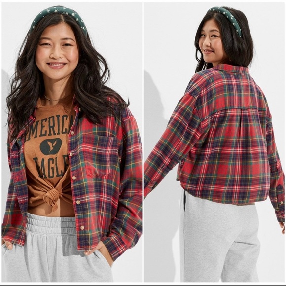 American Eagle Outfitters | Tops | Ae Cozy Cabin Cropped Flannel | Poshmark